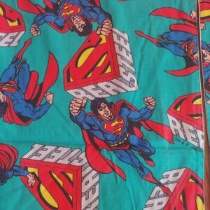 Vtg SUPERMAN Fabric 1996 DC Comics REAL STEEL Quilting 2 Curtain Panels Upcycle?